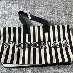 Victoria's Secret Black and White Zippered Striped Tote